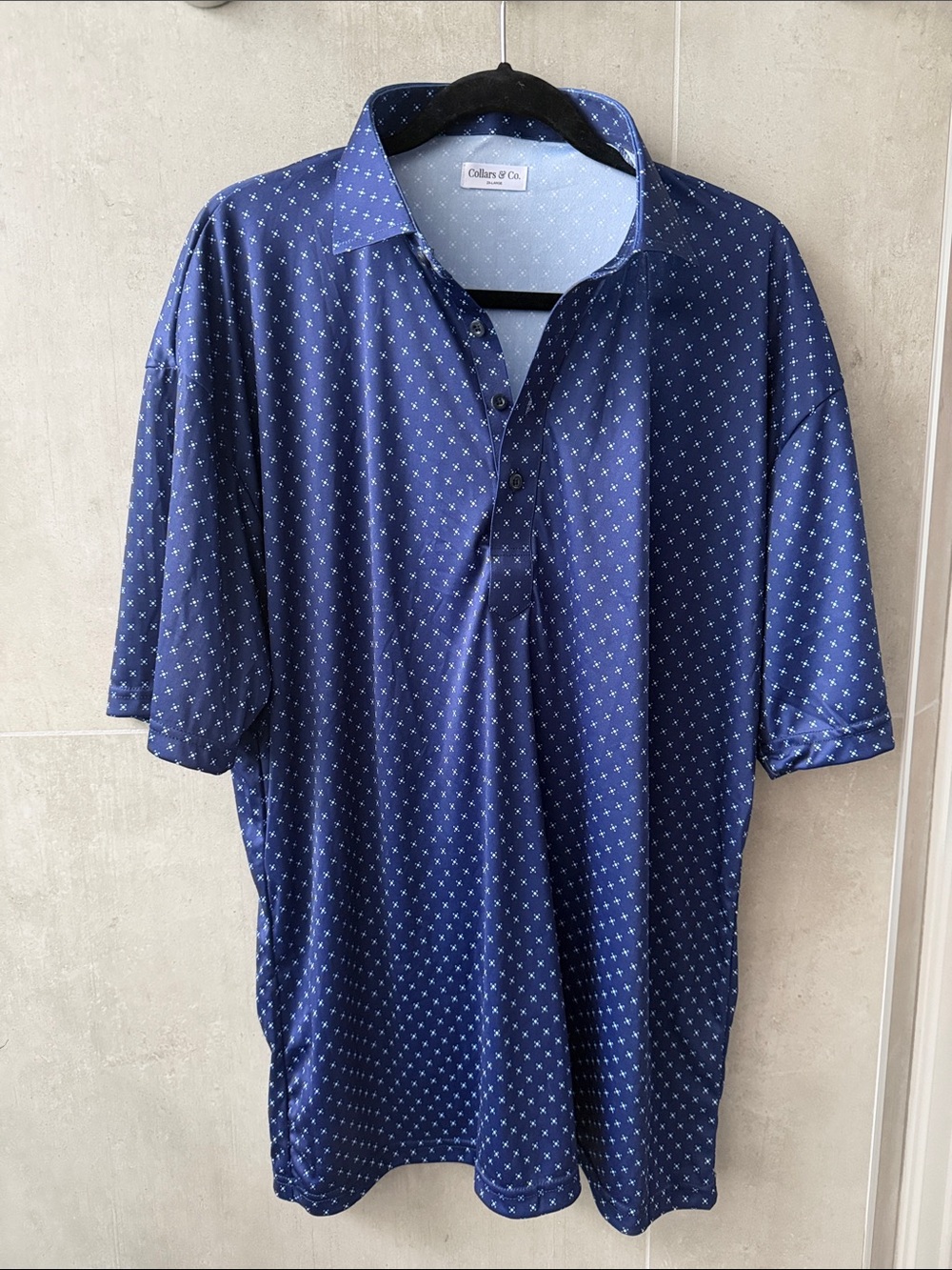 Men's Navy COLLARS & CO. Micro-Print Polo Shirt. Size:2XL .